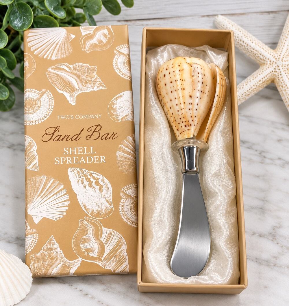 Two’s Company Sand Bar Shell Spreader Natural Seashell Handle Boxed Coastal